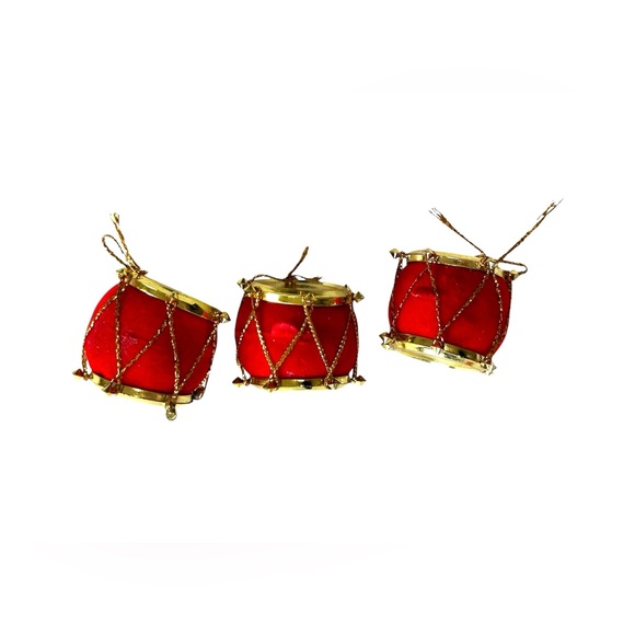 Vintage Red & Gold Drums Christmas Tree Ornaments Set of 7 - Picture 5 of 6